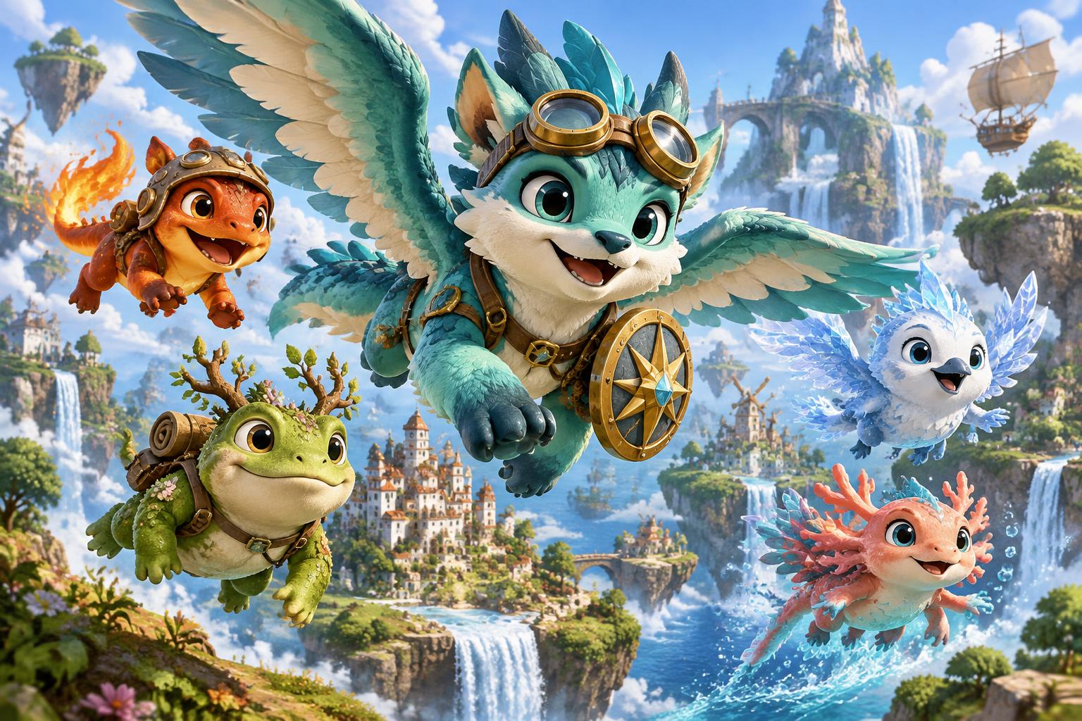Original Kid Tapp monsters flying across floating islands